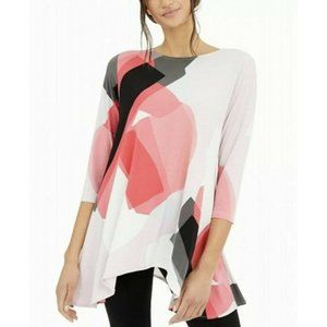 Jersey Swing Top Size MEDIUM coral Salmon Abstract 3/4 Sleeve Tunic